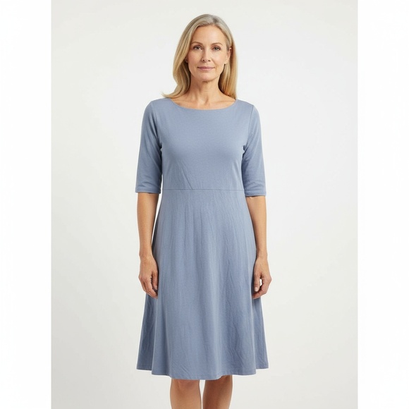 Garnet Hill Light Blue Grey A-Line Boat Neck Dress Casual Chic Classic Small - Picture 1 of 8